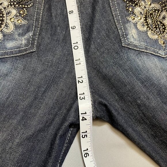 Guess Jeans Women Size 32 Daredevil Skinny Leg Dark Blue Wash Embellished - Picture 12 of 16